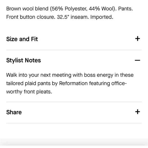 Reformation Brown Plaid Wide-Leg Pants - Picture 5 of 7